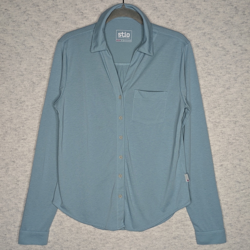 Stio Women's Long Sleeve Button-Up Jersey Top Teal Blue